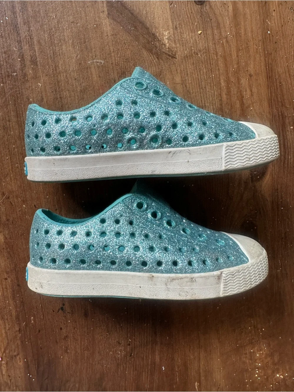 Native Shoes Kids Glitter Slip-Ons in Teal
